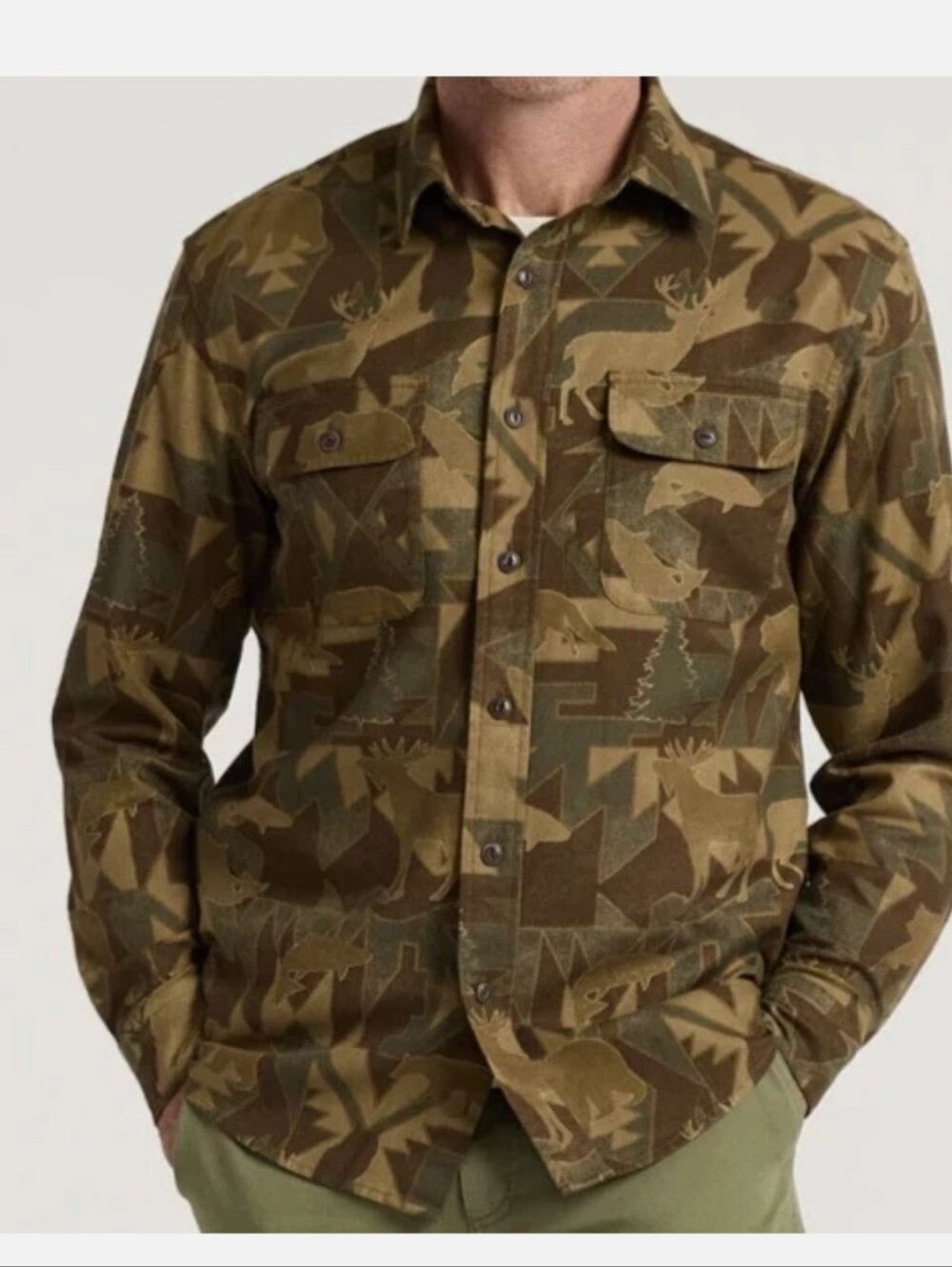 NWT Pendleton Brown/Green Tanner Twill CAMO Shirt DEER/BEARS Wildlife Men's XL